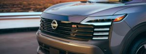 Closeup of the grille on a 2026 Nissan Kicks.